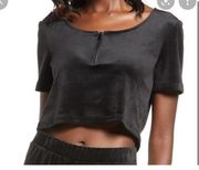 Vero Moda Athena Zip Detail Velvet Crop Top Black XL NEW