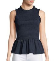 Amanda Uprichard Smocked Peplum Ruffle Top  Size P US XS Navy Blue Sleeveless