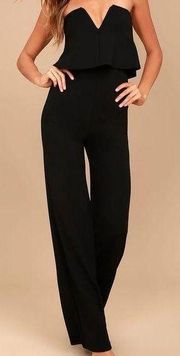 Lulus Lulu’s Black Power of Love Strapless Wide Leg Jumpsuit