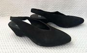 Eileen Fisher Gatwick Black Suede Pointed Toe Sling Back Low Block Heel Pumps 8
