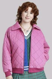 Wild Fable Woven Quilted Bomber Jacket in Ravishing Pink, Womens L NWT