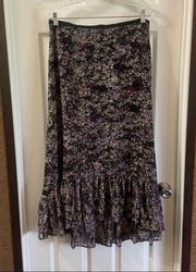 Elle Grey/Purple Floral Print Midi High-low Skirt Size 8