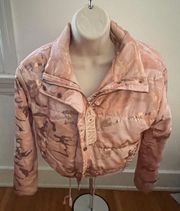 Pink Reflective Full Zip Cropped Puffer Jacket, size S