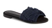 Kelsi Dagger Brooklyn Revere Blue Bow Textile Leather Slides Womens Size 6.5