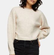 Topshop Ribbed Cropped Crew Neck Knitted Sweater Nude