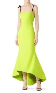 NWT CHRISTIAN SIRIANO Leopard Ties Neon Green Hi-Low Hemline Dress Size 10