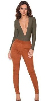 HOUSE OF CB Sazan Tan Stretch Suedette Leggings