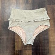 Kortni Jeane Tan Ribbed Mid-Ruffle Swim Bottoms Size XL