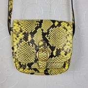 Banana Republic Womens Saddle Crossbody Yellow Goat Leather Snakeskin Embossed