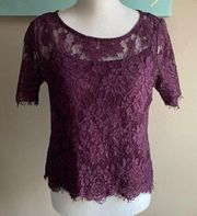 Wine color lace blouse top medium petite