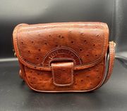 Los Robles Polo Time Brown Ostrich Embossed Leather Shoulder Saddle Bag Purse