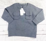 Lacoste Women's Marcassin Chine Quilted 2 Pocket Pullover Sweater in Grey Size 8