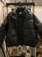 Black Leather Puffer Jacket