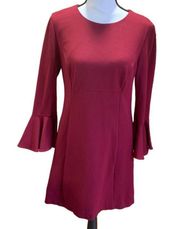 Trina Turk Maroon Mini-Dress, Bell Sleeves, New with Flaw