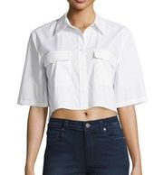 Equipment‎ Cropped Button Down Shirt Womens Size L Collared Pockets White