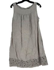 Artisan NY Women's Gray Natural Linen Sleeveless Eyelet Dress Size Medium