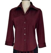 Burgundy button down shirt Alice & Trixie ladies medium cuffed 3/4 sleeve blouse