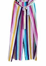 Aqua pink multi-striped cropped pants size XS (waist 22) NEW