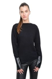 Generation Love Black Pure Cashmere Leather Cuffs Open Back Sweater L Revolver