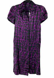 INC Dress Womens 2 Petite Purple Giraffe Button Belt Short Sleeve Collared Silk