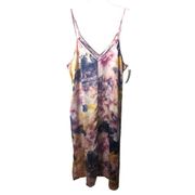 Linea Donatella Maxi V Neck Slip Nightgown Colorful Tie Die Pattern NWT Large