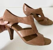 Adrienne Vittadini leather tan brown cut out heels