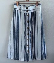 C&C California 100% Linen Midi Striped Blue and White Skirt Small