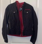 2 jackets in one black & burgundy size small.