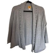 Ruby Rd Open Drape Cardigan Gray Silver Beaded Women's XL Stretchy Knit