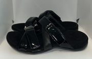 Vionic Womens Hadlie Black Slide Sandals 7W Puffy Patent Leather Straps Orthotic
