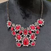 Torrid Women Red Rhinestones Faceted Crystal Silver Tone Collar Necklace Lobster