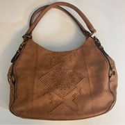 Cognac Brown Faux Leather Hobo Bag Laser Cut Laced Design