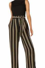 Sleeveless Striped Belted Wide Leg Jumpsuit