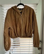 Brown / tan corduroy full zip women’s jacket with hood