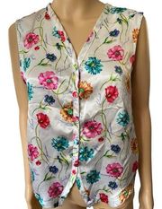 Morgan Taylor Vintage 90s Satin Silky Boho Hippie Prairie Floral Button Up Top