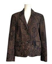 Rafaella Blazer Brown Black Lace Overlay Flap Pockets Career Jacket Size 12