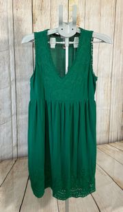 Sleeveless Tank Summer dress, Green, Embroidered & Eyelet Bottom, Sz S