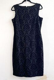 J. McLaughlin Dress Black Raised Damask Pattern Mock Collar Sheath Sz M NWT