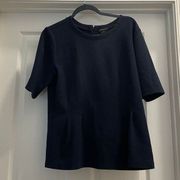 Ann Taylor Factory Womens Short Sleeve Peplum Top Size L Navy Blue