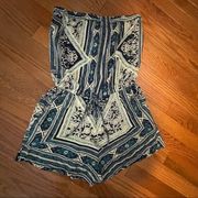 ANGIE blue green print strapless Romper size Small