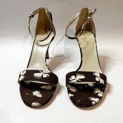 GUCCI Floral Printed Brown Ankle Stiletto Heels Sandals Size 7