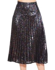 NEW Parker Citrine Sequin Pleated  Black Midi Skirt Size 0