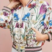 Anthropologie elevenses floral satin bomber jacket size large