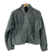 Forever 21  Dark Grey Fleece Fuzzy Zip Up Pullover Crop Jacket Size Medium