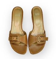 ★ Cork Platform Leather Slides Sandals ★ Latte Pebbled Leather ★