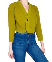 Moss Green Wool Cropped Asymmetrical Sweater Cardigan