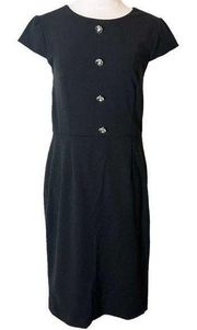 Betsey Johnson black sheath dress crystal buttons sz 10