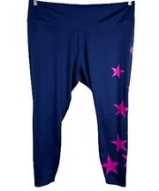 Cabana by Crown Ivy Plus Size 4X Leggings Blue Pink Stars High Rise Stretch 1091