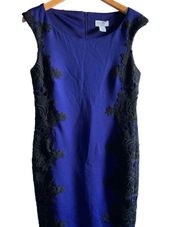 Carmen Marc Valvo Black Applique Lace Panel Deep Blue Dress in Size 4