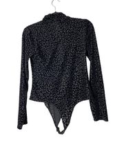 ASOS Collusion Black Bodysuit Leopard  Burnout Velvet Mock Neck Long Sleeve 8